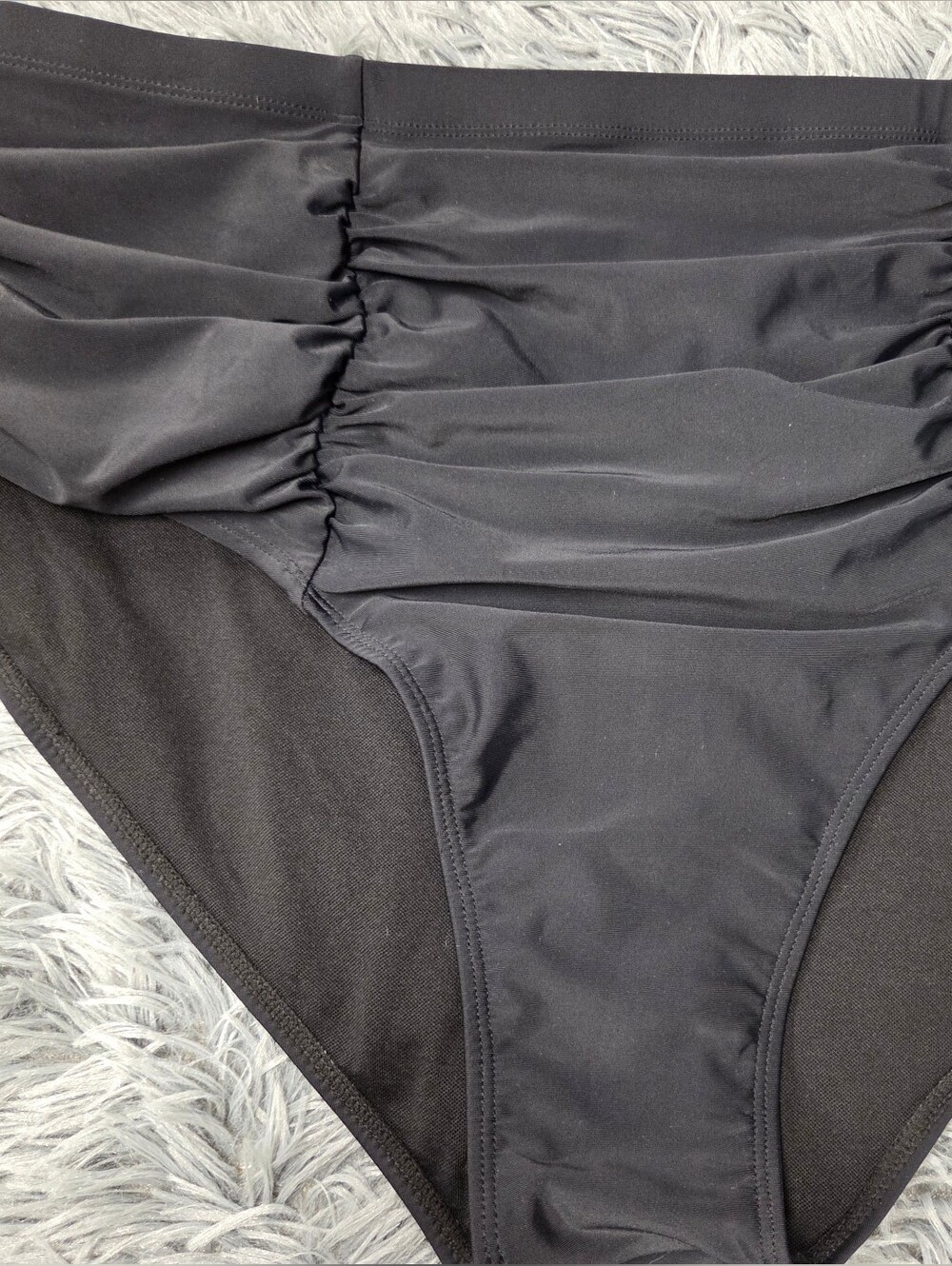High Waisted Swimsuit Bikini Bottom in Black - Comfortable Ruched Design